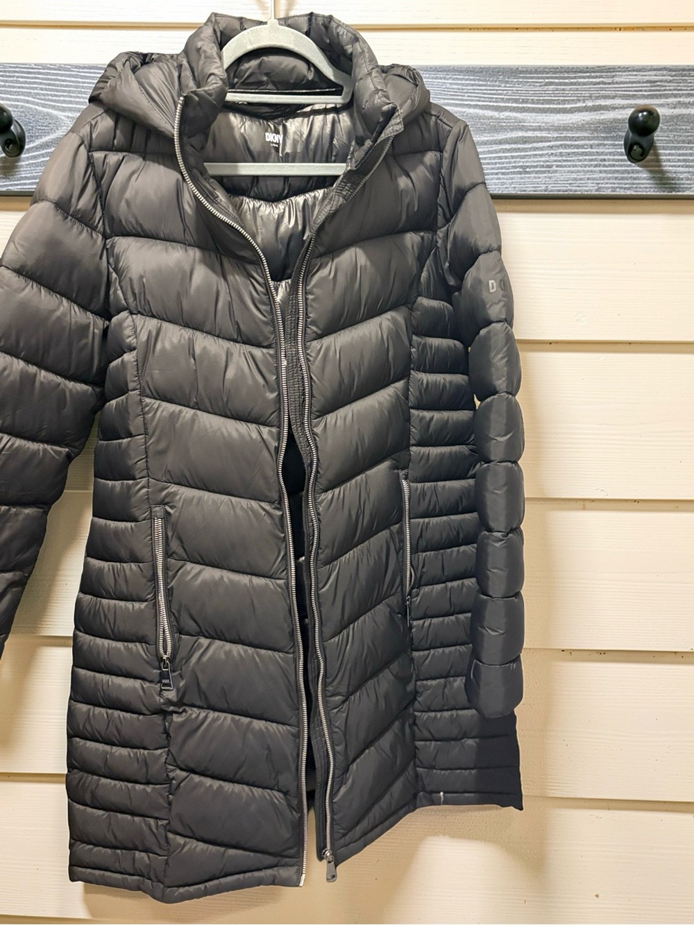 DKNY Women’s Long Quilted Hooded Coat - Black